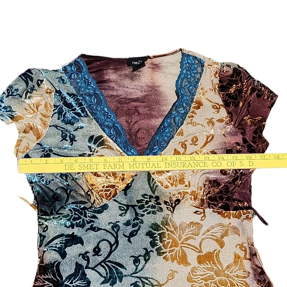 Y2K Velvet Burnout Babydoll Top Womens Small Multicolor Ombre Fairy Whimsigoth - Picture 8 of 11